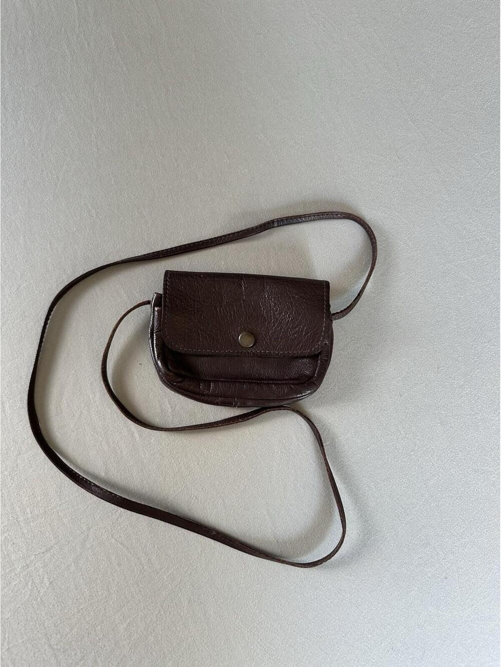 Vintage Brown Leather Mini Crossbody Purse Snap Closure Boho Small Bag